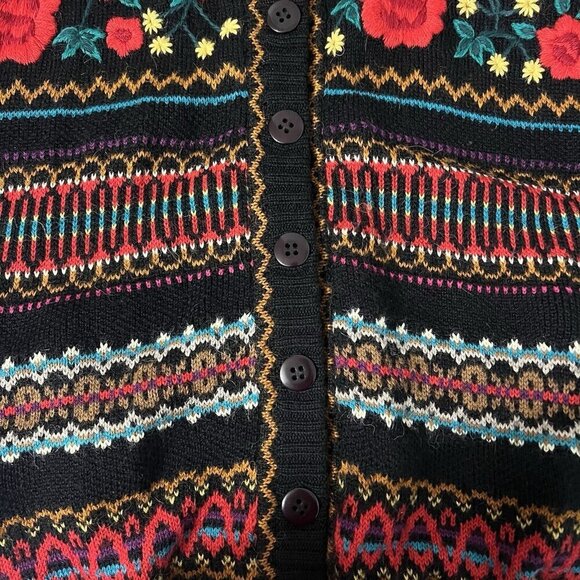 Manos Alpaca Men Cardigan Sweater Size S Floral Embroidered Button Down Front - Picture 5 of 11